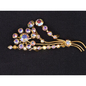 Vintage 1940's Brooch Pendant Pin Aurora Borealis Rhinestone Austria Signed